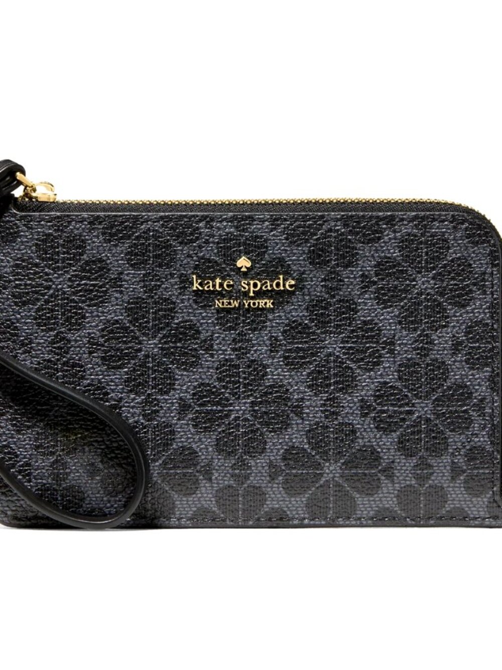 New Kate Spade Lucy Spade Flower Small L-Zip Wristlet Black Multi